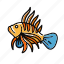 lionfish, fish, animal, ocean, sea, pet, wild, lion fish, filled outline 