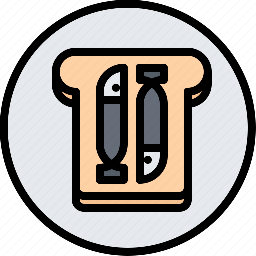 Anchovy, eat, food, restaurant, sandwich, seafood, toast icon - Download on Iconfinder
