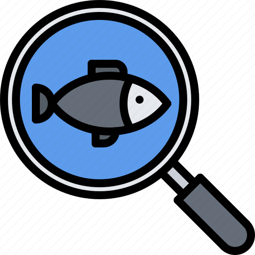 Eat, fish, food, magnifier, restaurant, seafood, search icon - Download on Iconfinder