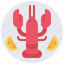 eat, food, lemon, lobster, plate, restaurant, seafood