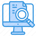 computer, document, file, glass, magnifying, search