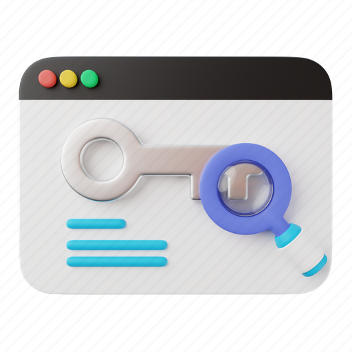 Keyword, research, seo, analysis, magnifying glass, search, analytics 3D illustration - Download on Iconfinder