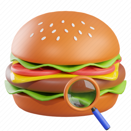 Search, food, fast food, burger, burger icon 3D illustration - Download on Iconfinder