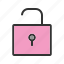 lock, open, padlock, protection, security, unlock 
