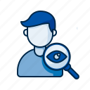 identify, identification, find, person, people, male, avatar, security, search, magnifying glass