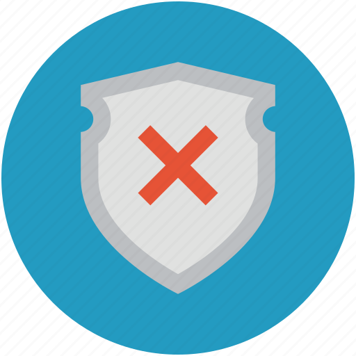 Insecure, risky, shield cross, unreliable, unsafe, unsure icon - Download on Iconfinder