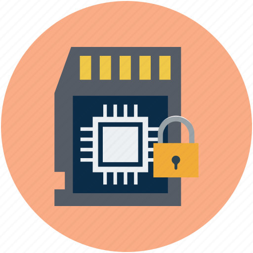 Digital protection, digital safety, memory chip with lock, safe memory concept, sd and lock, sd with lock icon - Download on Iconfinder