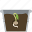flower, germination, growth, pot, seeding, tin 