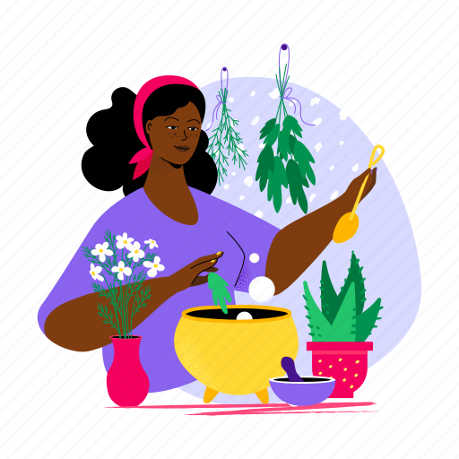 African american, woman, preparation, organic, product, herb illustration - Download on Iconfinder