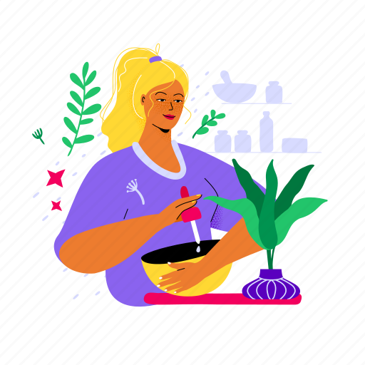 Herb, natural, organic product, preparation, woman, beauty illustration - Download on Iconfinder