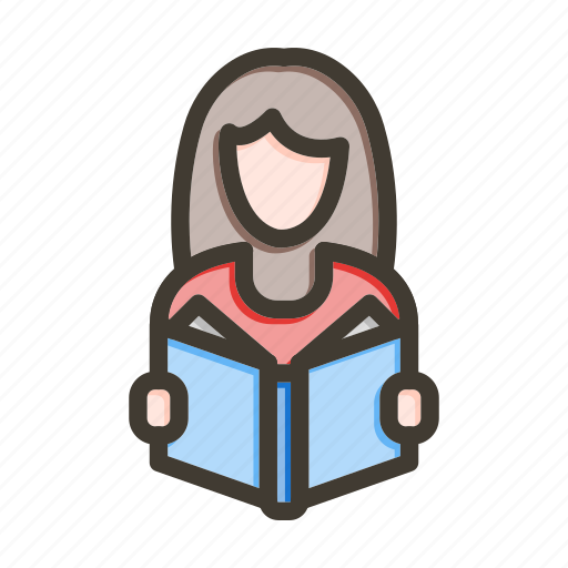 Good habits, female, book, reading, learning icon - Download on Iconfinder
