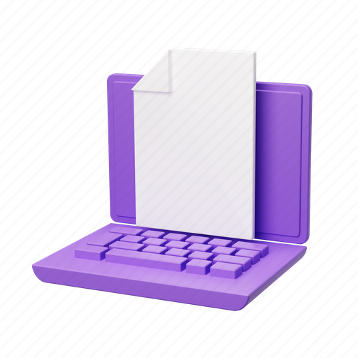 Laptop, doc, empty, document, file, text, document management 3D illustration - Download on Iconfinder