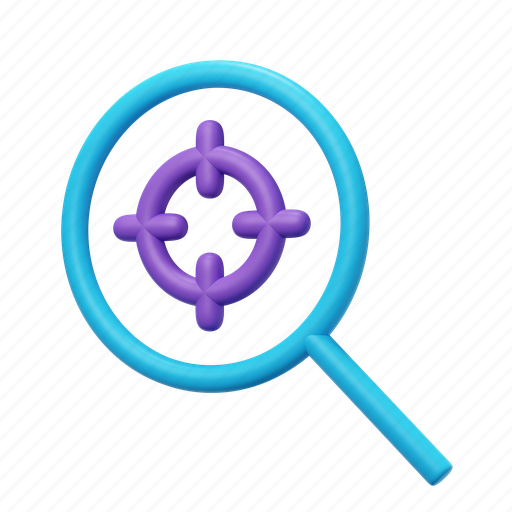 Search, target, magnifying glass, zoom, goal, aim, bullseye 3D illustration - Download on Iconfinder