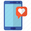 phone, love, chat, comment, like, notification, smartphone, telephone, social media