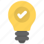 idea approved symbol, light bulb with check mark, project approved concept, success concept, successful marketing campaign 