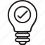 idea approved symbol, light bulb with check mark, project approved concept, success concept, successful marketing campaign 