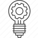 bulb, gear, global, idea, light, solution