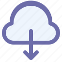 arrow, cloud, document, download, file