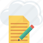 cloud, document, edit, file, pencil, storage 