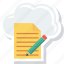 cloud, document, edit, file, pencil, storage 