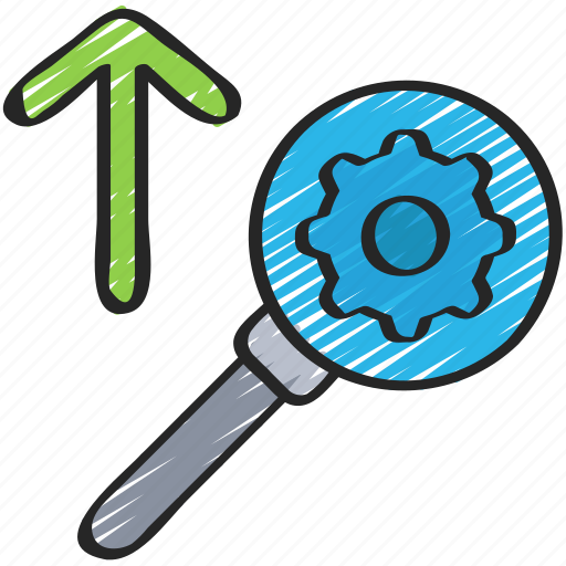Cog, cogwheel, glass, magnifying, seo, submission icon - Download on Iconfinder