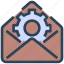email, envelope, gear, letter, seo, settings, web 
