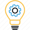 build, bulb, gear, idea, invent, light, settings
