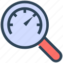 dashboard, magnify glass, searching, seo, speedometer