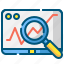 monitoring, graph, chart, analytics, analysis, growth, magnifier 