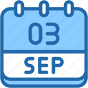 calendar, september, three, 3, date, monthly, time, and, month, schedule