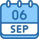 calendar, september, six, date, monthly, time, and, month, schedule