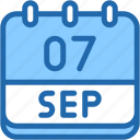 calendar, september, seven, date, monthly, time, and, month, schedule