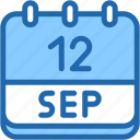 calendar, september, twelve, date, monthly, time, and, month, schedule