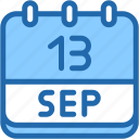 calendar, september, thirteen, date, monthly, time, and, month, schedule