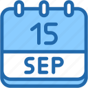 calendar, september, fifteen, date, monthly, time, and, month, schedule