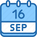 calendar, september, sixteen, date, monthly, time, and, month, schedule