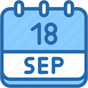 calendar, september, eighteen, date, monthly, time, and, month, schedule