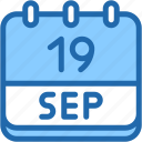 calendar, september, nineteen, date, monthly, time, and, month, schedule