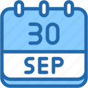 calendar, september, thirty, date, monthly, time, and, month, schedule