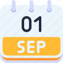 calendar, september, one, 1, date, monthly, time, and, month, schedule