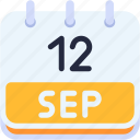 calendar, september, twelve, date, monthly, time, and, month, schedule