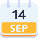 calendar, september, fourteen, date, monthly, time, and, month, schedule