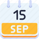 calendar, september, fifteen, date, monthly, time, and, month, schedule
