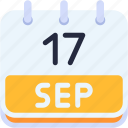 calendar, september, seventeen, date, monthly, time, and, month, schedule