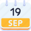 calendar, september, nineteen, date, monthly, time, and, month, schedule 