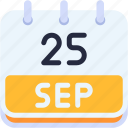 calendar, september, twenty, five, date, monthly, time, and, month, schedule