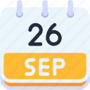 calendar, september, twenty, six, date, monthly, time, and, month, schedule