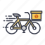 bicycle, box, delivery, fast food, package, shipping, transport 