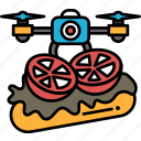 sandwich, drone, tomatoes, brown, bun, flying, technology, camera