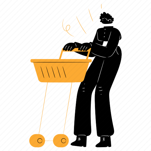 E, commerce, shop, shopping, basket, cart, man illustration - Download on Iconfinder